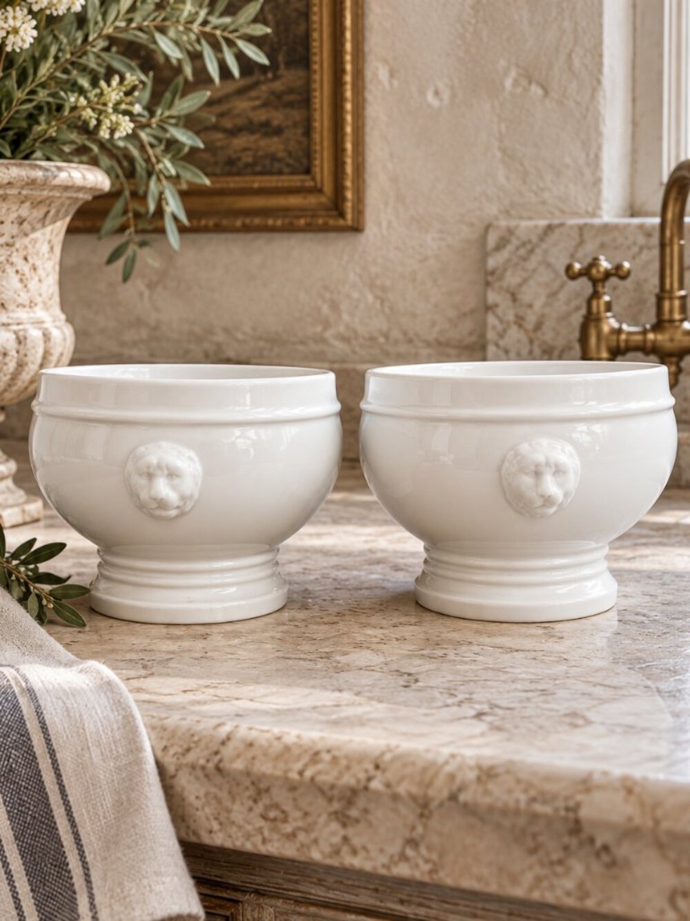 Set of 2 New Pillivuyt France Lion Head Soup Bowls Footed Ironstone Mini Tureens - Picture 4 of 11